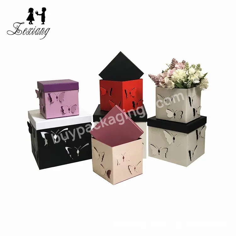 Zexwrap Wholesale Three-piece 3d Hollow-out Packaging Square Butterfly Flower Gift Box