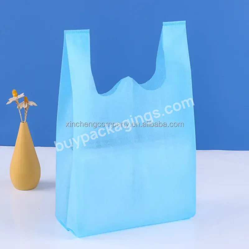 Custom Green Non-woven T-shirt Style Vest Handle Tote Bag Eco Reusable W Cut Non Woven T Shirt Shopping Bag Wholesale