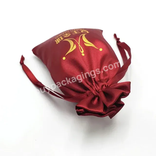 Wholesale Customized Logo Printing Red Small Dust Silk Drawstring Satin Pouch Bag For Lashes Packaging