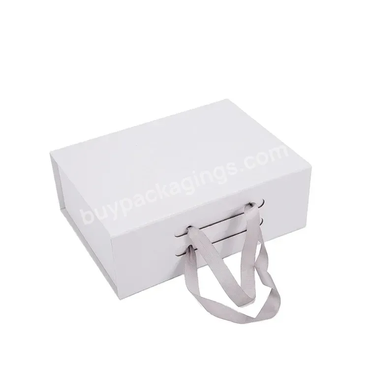 Custom Logo Luxury Flap Clothing Folding Paper Magnetic Closure Gift Box With Ribbon
