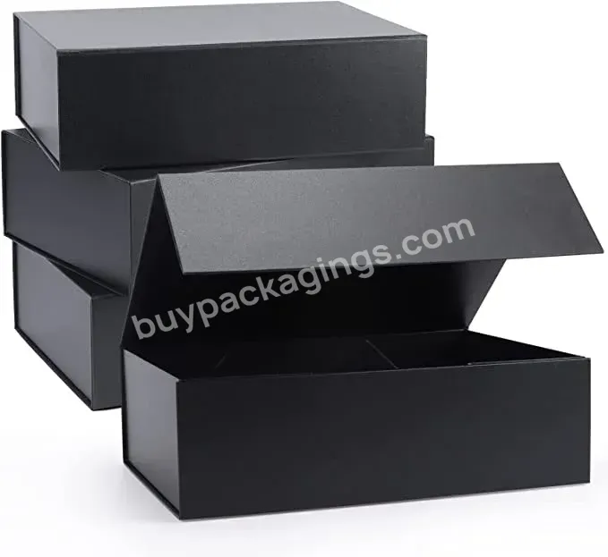 Custom Logo Print Luxury Magnetic Black Cardboard Bridesmaid Gift Box Packing Paper Folding Boxes With Ribbon Closure