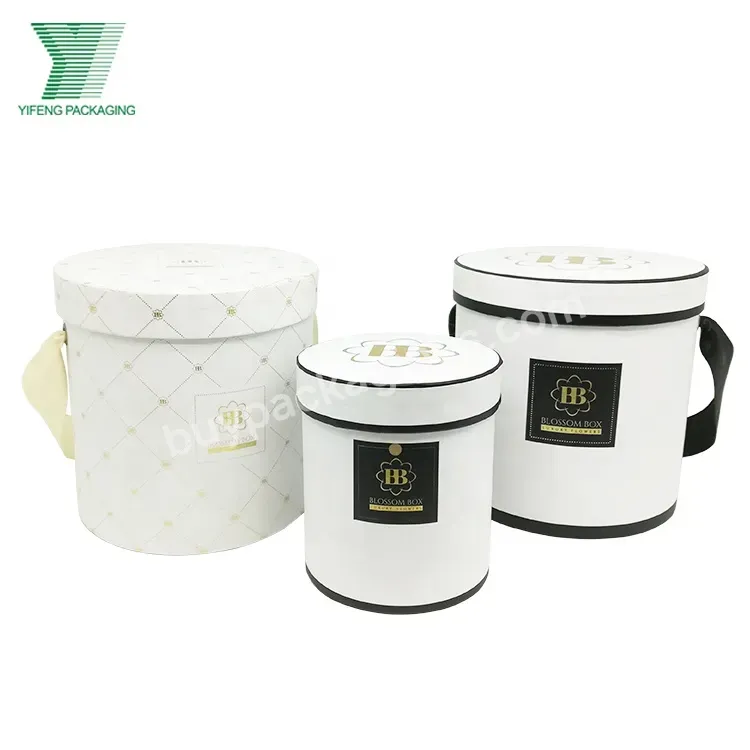 Hat Round Packaging Hard Paper Round Flower Gift Paper Boxes Flower Boxes With Ribbon Handle