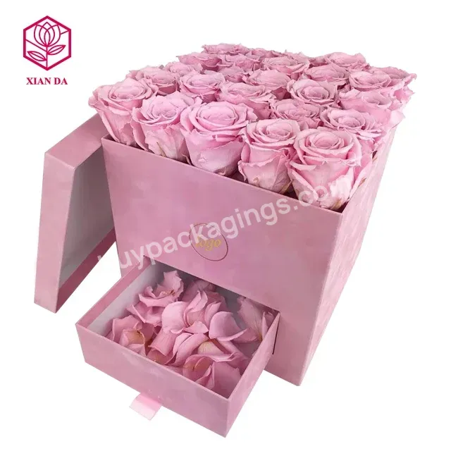 Luxury Flower Box With Drawer Square Velvet Hat Boxes For Flowers With Gift Box For Flowers