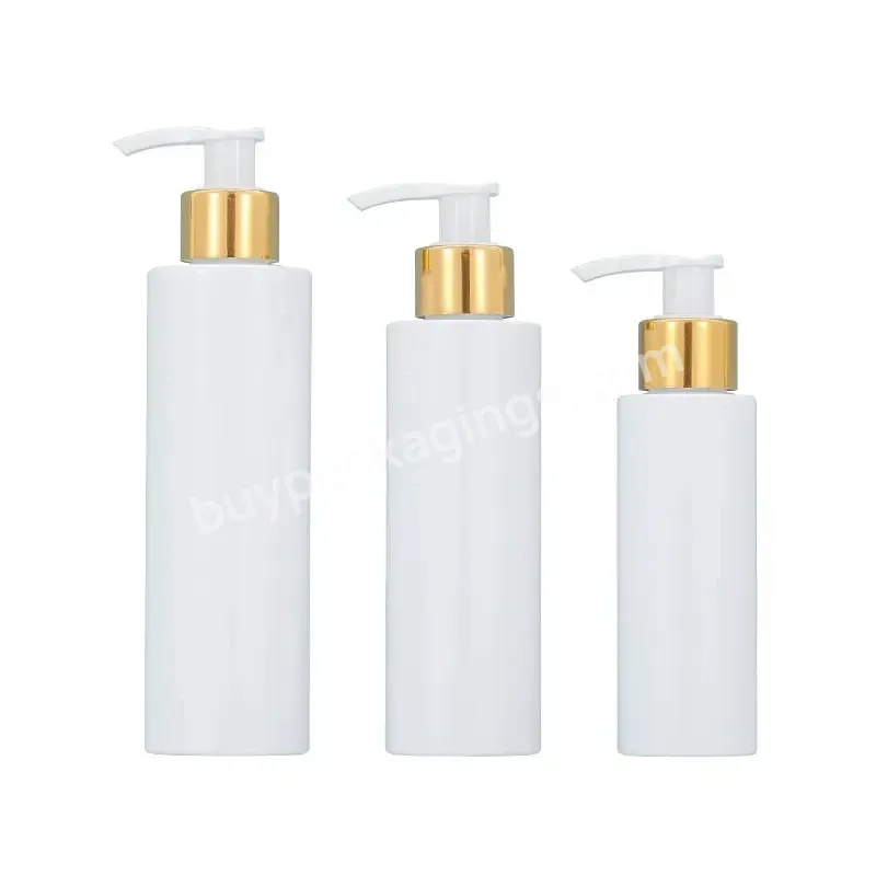 100-200ml Flat Shoulder White Transparent Plastic Emulsion Lotion Pump Bottle Empty Round Shape Pet Shampoo Pump Bottles