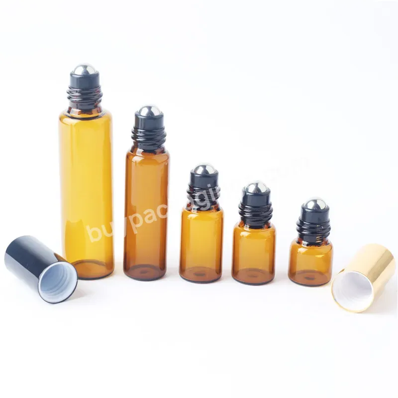 10ml Glass Bottle Amber Color Stainless Roller Perfume Bottles For Cosmetics Packaging Essential Oil Small Vials 1/2/3/5/10 Ml