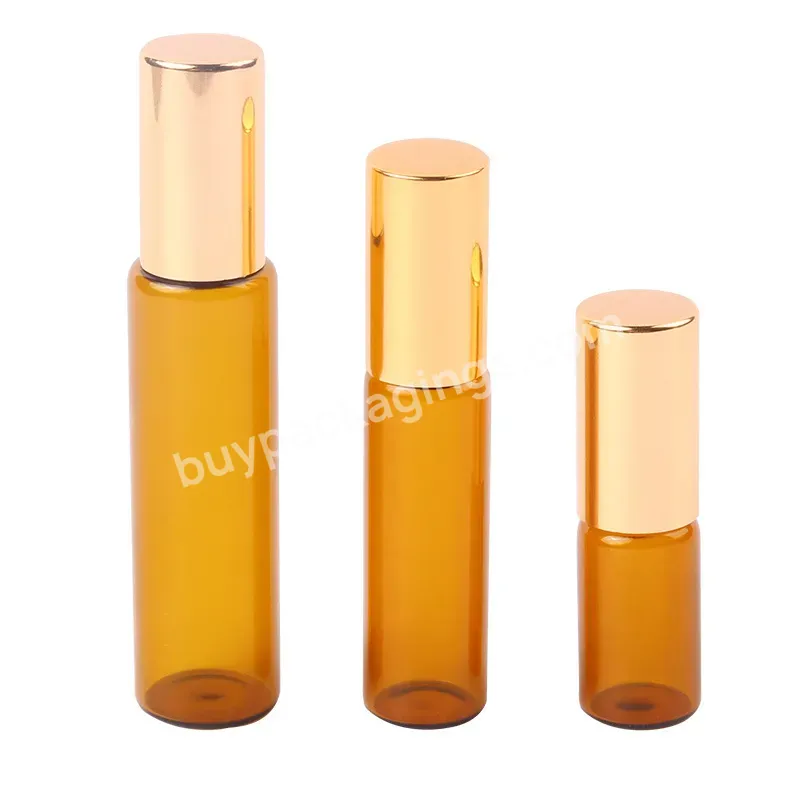 10ml Glass Bottle Amber Color Stainless Roller Perfume Bottles For Cosmetics Packaging Essential Oil Small Vials 1/2/3/5/10 Ml