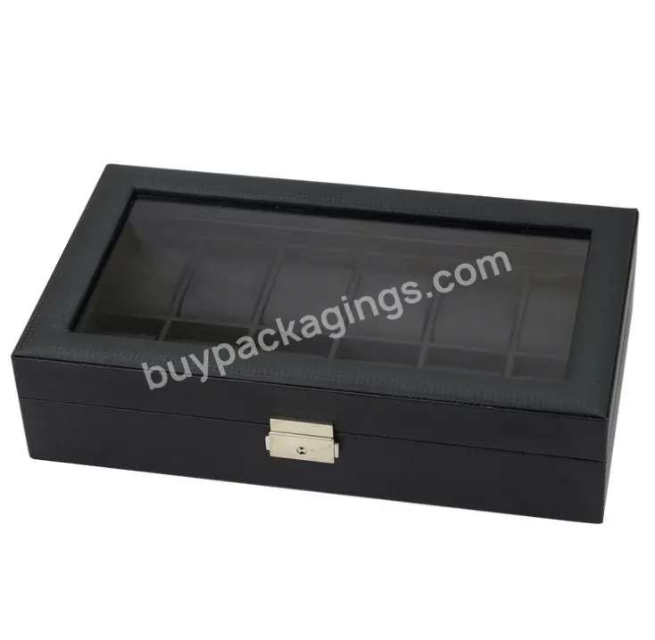 12 Slots Large Capacity Black Pu Leather Gift Luxury Watch Box With Display Window Watch Packaging For Men - Buy Watch Box,Watch Display Box,Watch Storage Box.