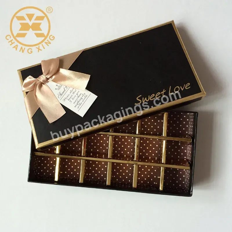 18 Grids Fancy Bow Tie Chocolate Candy Paper Box Black Gift Box Packaging With Divider Insert For Wedding Nut Dry Fruit