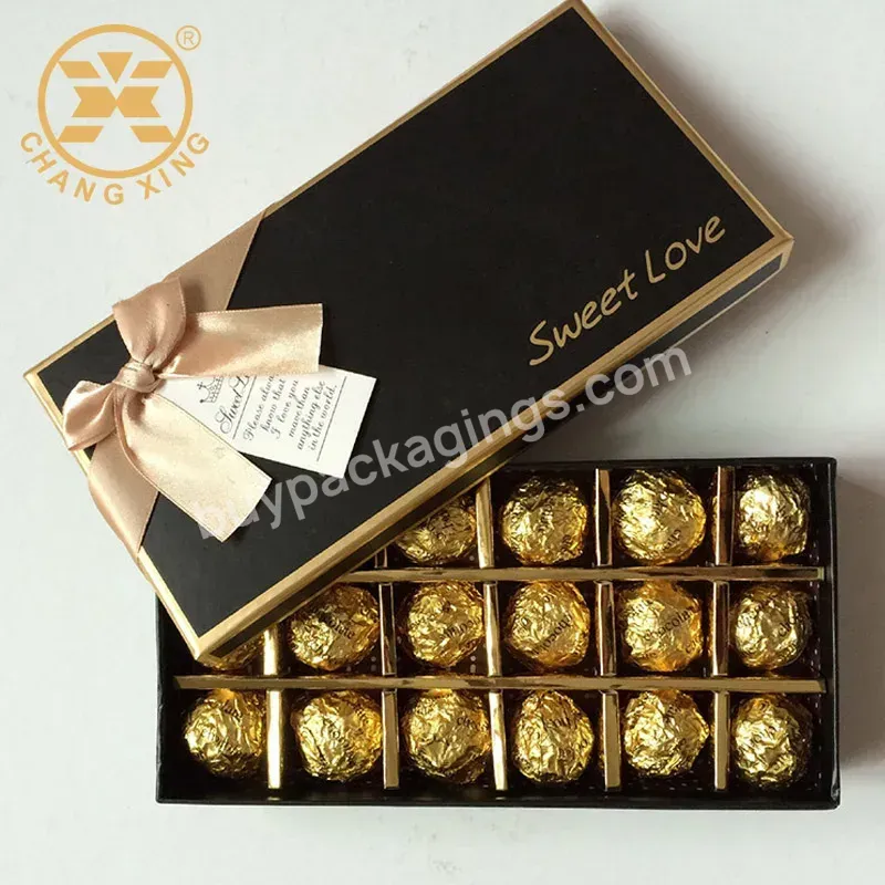 18 Grids Fancy Bow Tie Chocolate Candy Paper Box Black Gift Box Packaging With Divider Insert For Wedding Nut Dry Fruit