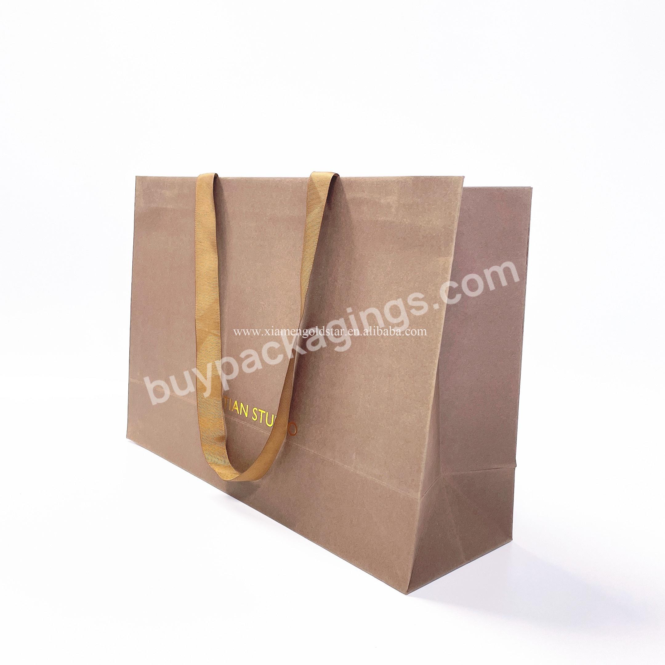 200% Natural Eco Friendly Custom Paper String Shopping Bags Brown Kraft Paper Bags With Ribbon Handle