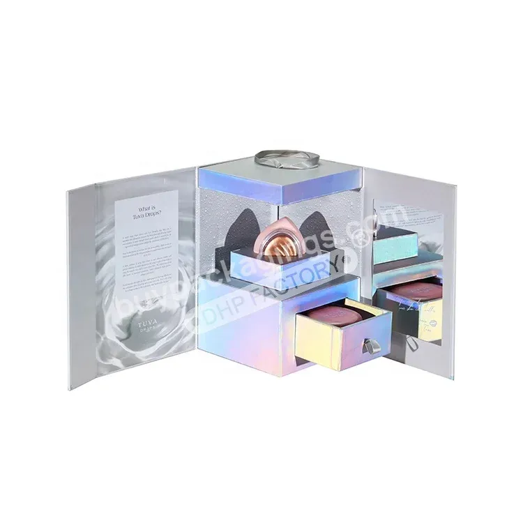 2022 New Design Luxury Custom Holographic Paper Mount Rigid Cardboard Double Door Open Magnetic Gift Cosmetic Packaging Boxes