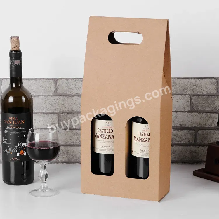 3 Layer Corrugated Paper Kraft Paper 1 Bottle 2 Bottles Special Design Cardboard Paper Wine Package Box With Partial Window