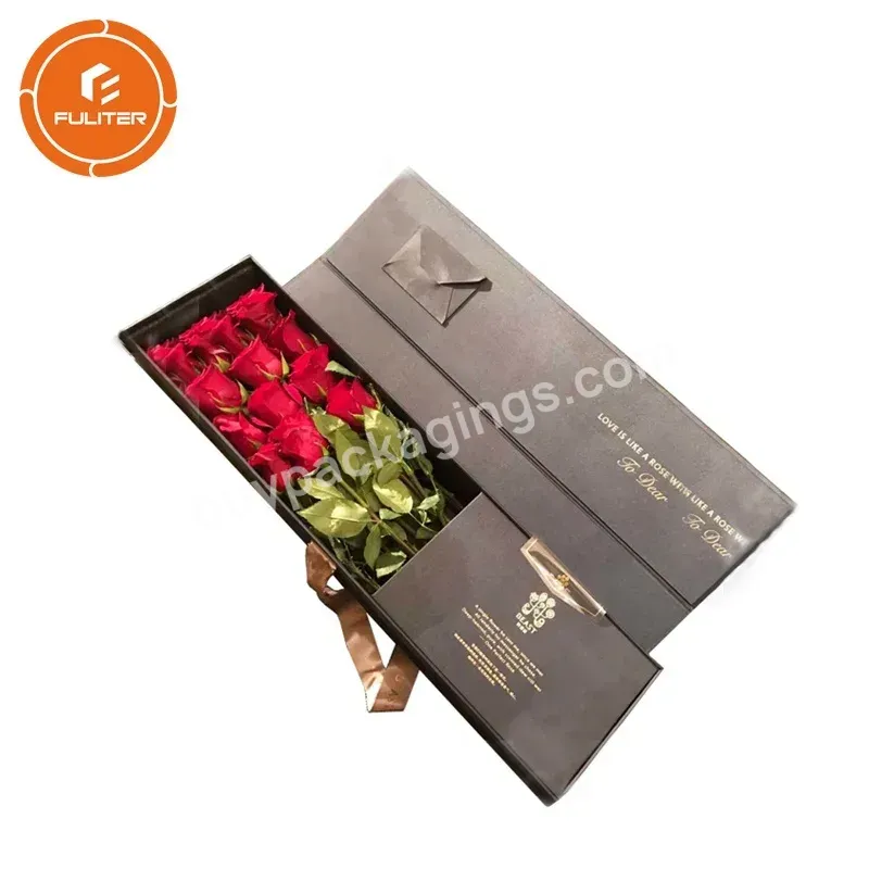 Anniversary New Design Big Flower Paper Long Stem Roses Box For Mother's Day Gift