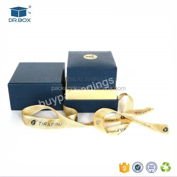 Best Quality Custom Navy Blue Leatherette Material Ring Earrings Jewelry Packaging Box