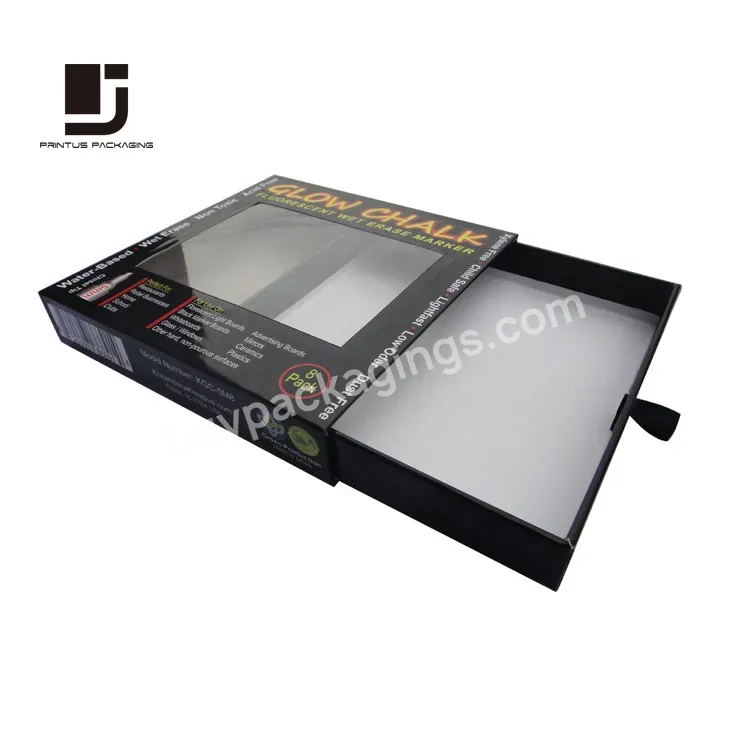 Black Drawer Gift Paper Packaging Box With Clear Window