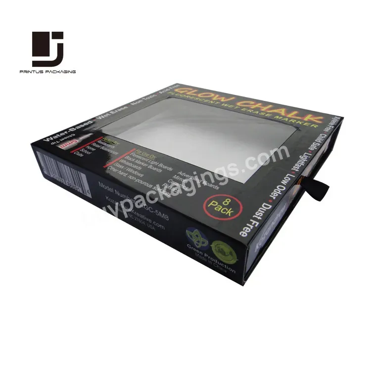 Black Drawer Gift Paper Packaging Box With Clear Window