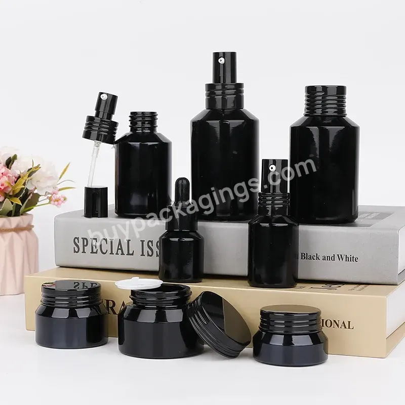 Black Glass Cosmetic Bottles Set 30g 50g Cosmetic Cream Jar Press Pump Skincare Bottle Serum Glass Dropper Bottle - Buy Black Glass Cosmetic Bottles Set,Glass Bottles For Cosmetics Black,Black Bottles Cosmetic Container.