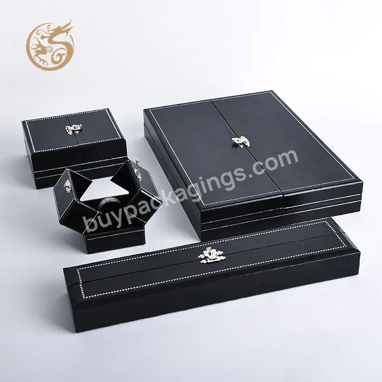 Black Matt Pu Leather Black Velvet Jewelry Gift Box Ring Necklace Double Door Jewelry Box Jewellery Gift Box With Metal Lock