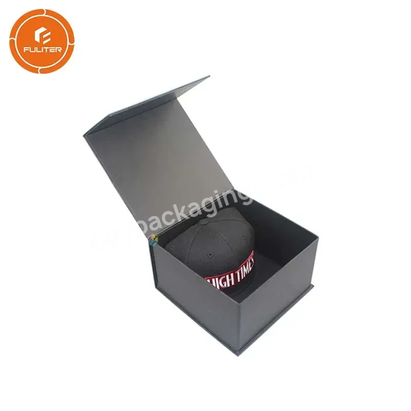 Black Matte Paper Hat Packaging Boxes Custom High Quality Magnetic Folding Gift Packaging Baseball Cap Hat Box