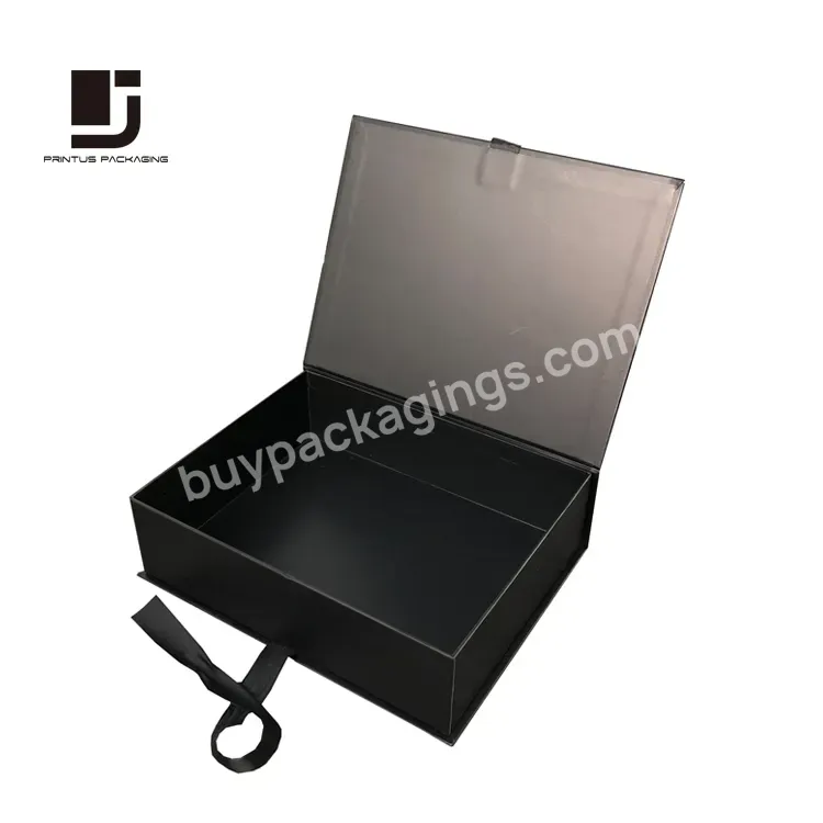 Black Ribbon Closure Paper Cardboard Gift Box With Rose Gold Logo