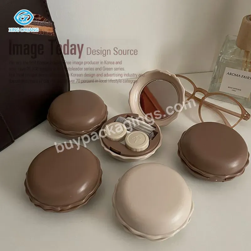 Brown Macaron High Appearance Level Contact Lens Case Girl Heart Contact Lens Companion Case Small Cute And Convenient Travel