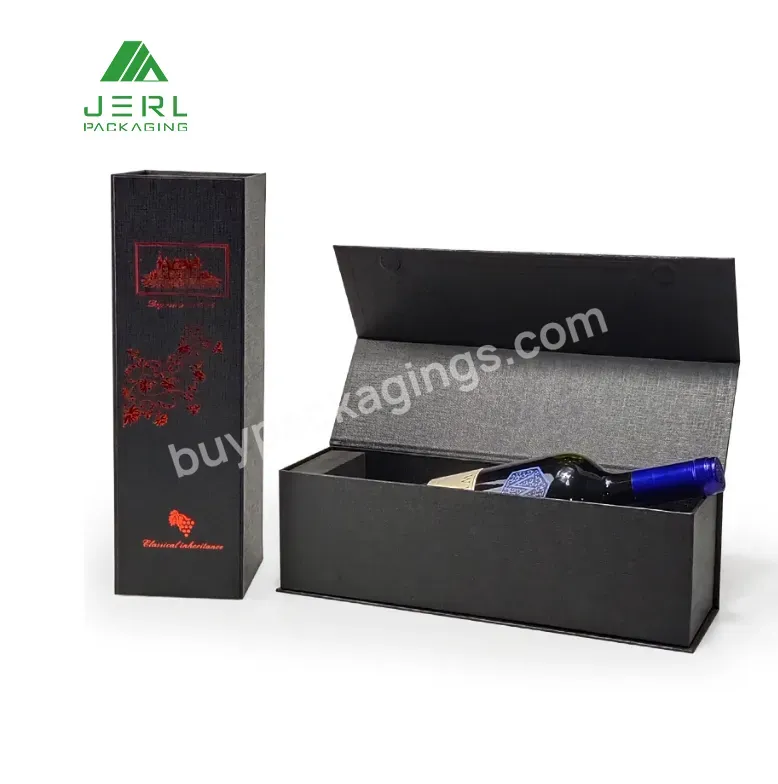 Carton Cardboard Paper Champagne Boxes Black Magnet Paper Wine Box With Insert Foam