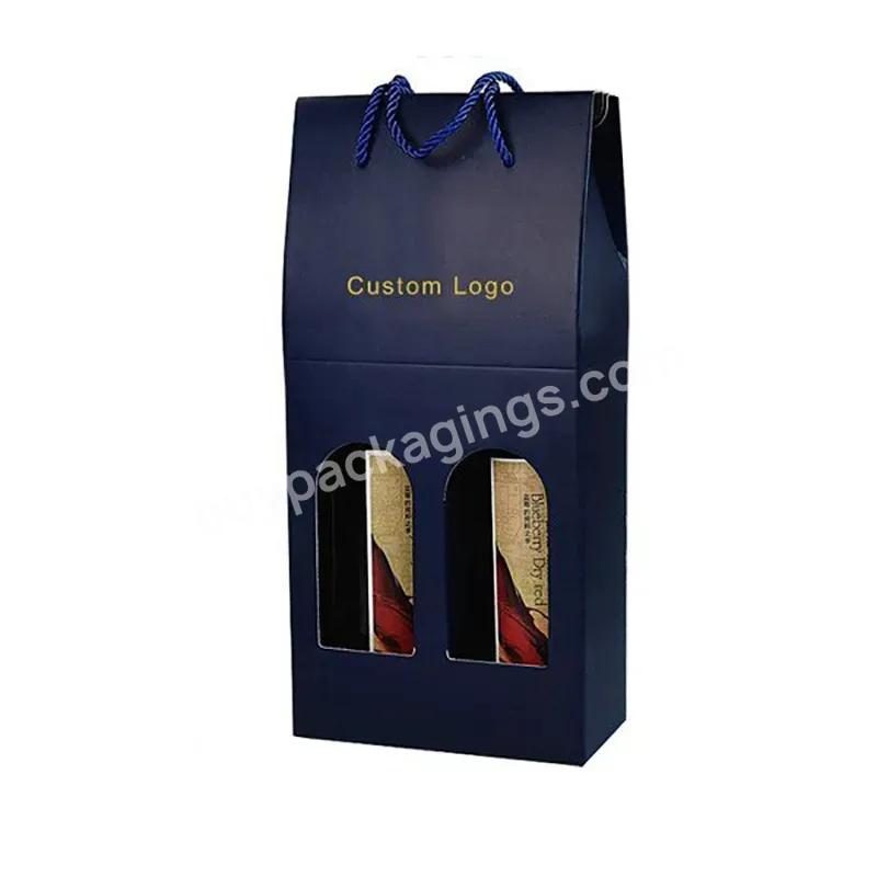 Cheap Double Bottle Wine Boxes With Die-cut Windows Custom Wine Bottle Shipping Boxes With Handle