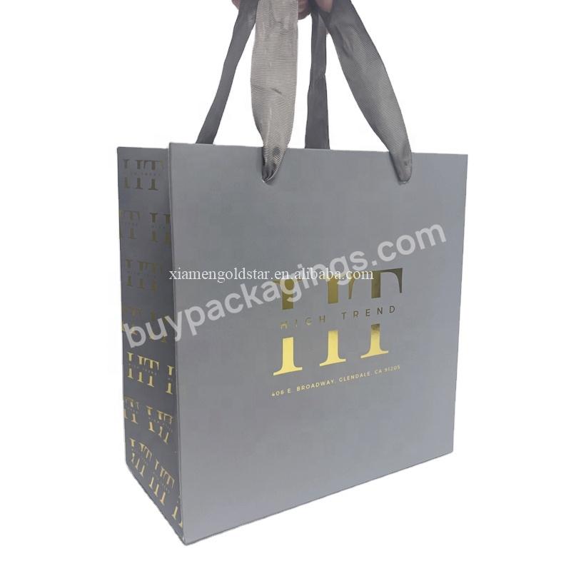 Cheap High Quality Custom Gold Foil Logo Christmas Paper Gift Bags Clothing Eco-friendly Shopping Paper Bag