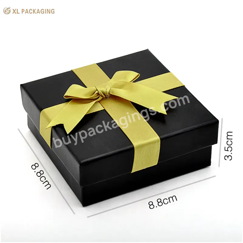 Cheap Oem Custom Ribbon Decoration Black Lid Base Jewelry Gift Box For Ring Bracelet Necklace Packing Box