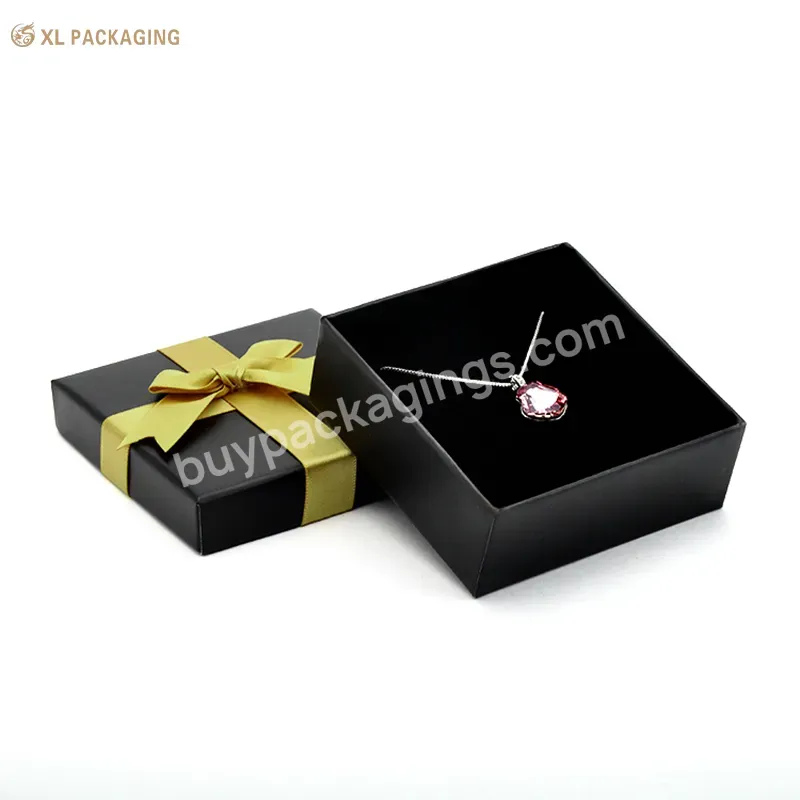Cheap Oem Custom Ribbon Decoration Black Lid Base Jewelry Gift Box For Ring Bracelet Necklace Packing Box