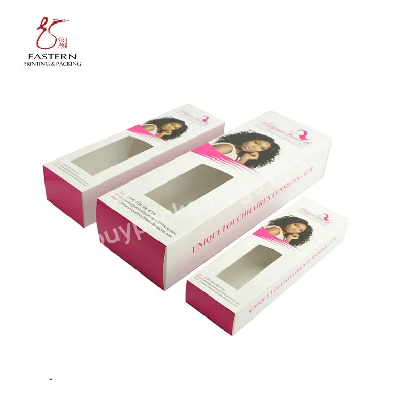 Cheap Wholesale Full Printing Cardboard Paper Boxes Packaging For Wig Hair Extensions Box With Custom Logo Pvc Window And Hook