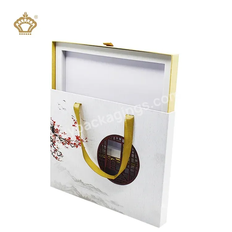 Chinese Style Hollow Window Tea Cake Brick Tea Packaging Box Luxury Drawer Packaging Box With Ribbon Handle