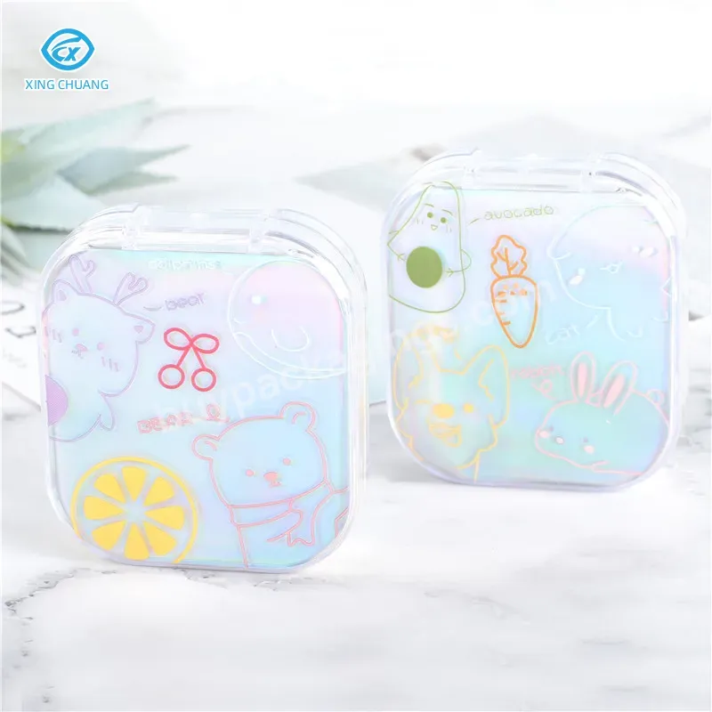 Contact Lenses Box Cartoon Bear Laser Pattern Case Myopic Contact Lenses Case Cute Girl Heart Storage Case