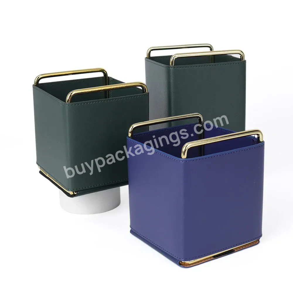 Creative Pen Holder Leather Desktop Storage Box Pen Holder Iron Art Metal Cosmetics Desktop Storage