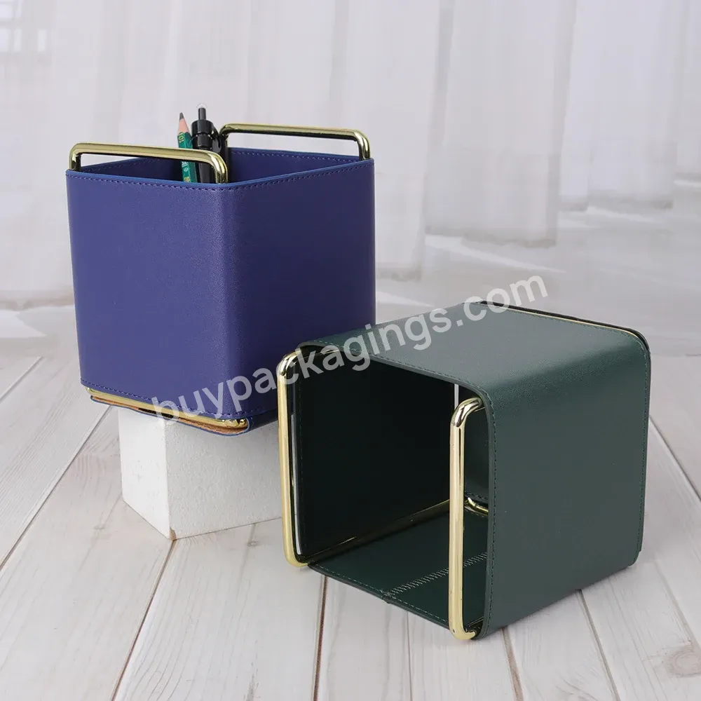 Creative Pen Holder Leather Desktop Storage Box Pen Holder Iron Art Metal Cosmetics Desktop Storage