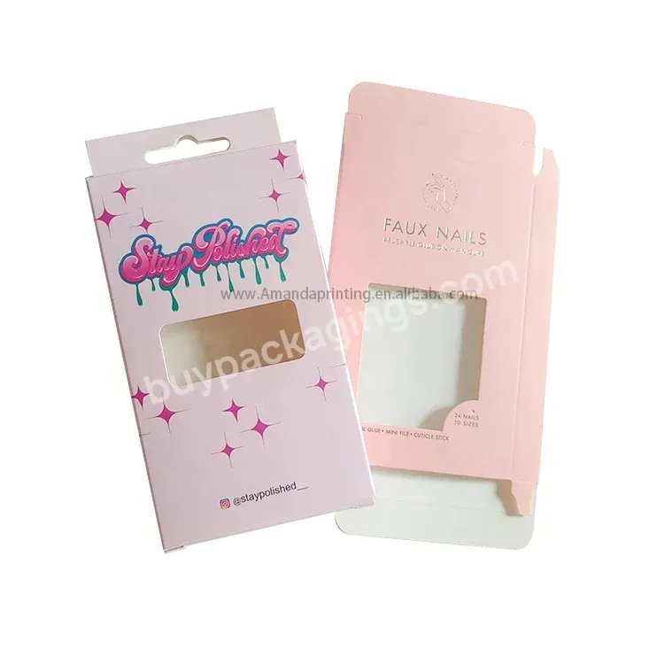 Cs-233 Luxury Gift Pink Box Customised Custom Art Logo Storage Packing Folding Paper Box Card Type Press On Nails Package Box