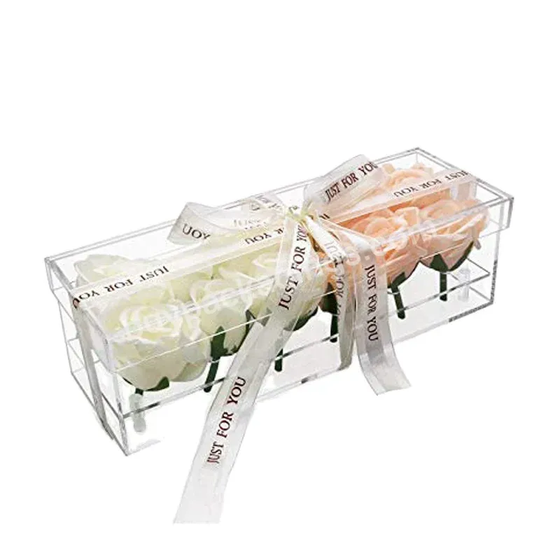 Custom 12 Holes Acrylic Flower Box Clear Transparent Rectangular Acrylic Flower Box With Ribbon - Buy Flower Box,12 Roses Clear Acrylic Flower Box,Good Quality Transparent Clear Square / Round / Rectangle Acrylic Flower Rose Box Display With Drawers.