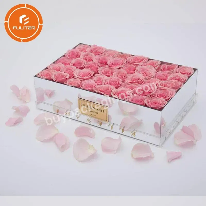 Custom 12 Holes Acrylic Flower Box Clear Transparent Rectangular Acrylic Flower Box With Ribbon