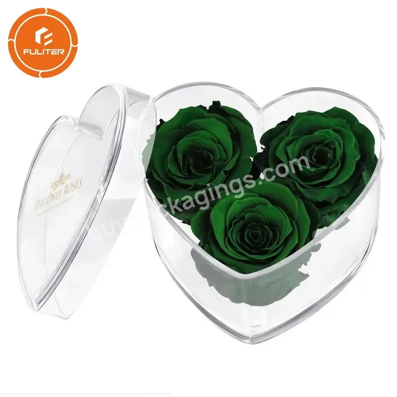 Custom Acrylic Heart Box Preserved Rose Arrangement Display Heart Shape Acrylic Flower Box