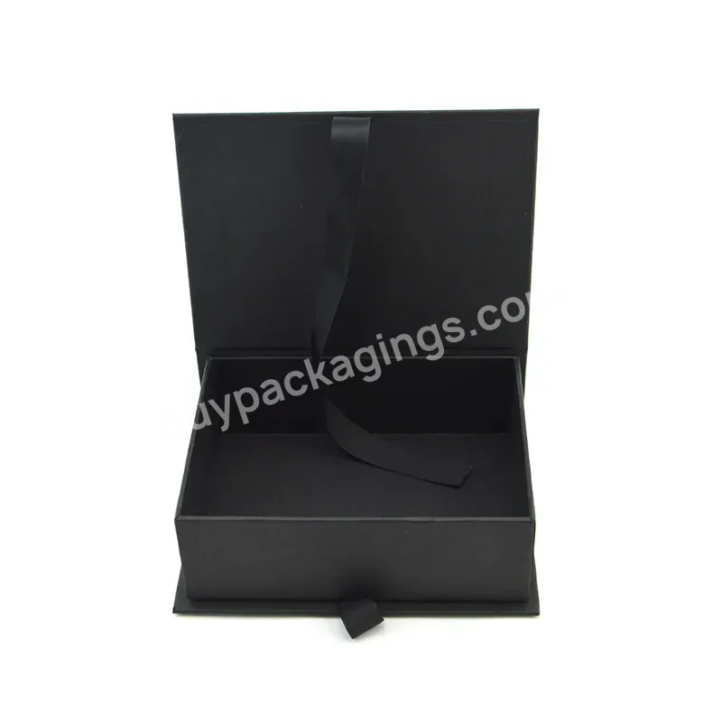 Custom Black Matte Gold Foil Flap Boxes With Ribbons Luxury Gift Boxes For Clothes Shoes Cosmetic With Stain Insert