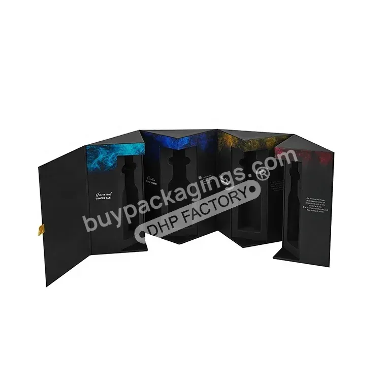 Custom Black Printed Luxury Foam Inserts Display Packaging Magnetic Flap Rigid Cardboard Paper 4 Mini Wine Bottle Gift Box