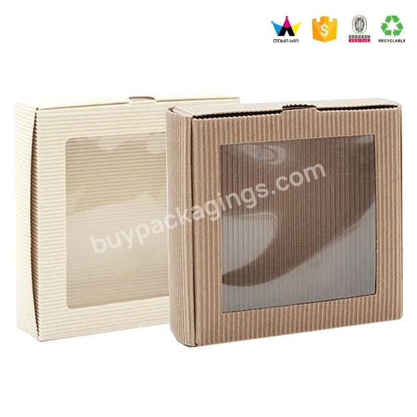 Custom Caja De Papel Kraft Corrugated Cardboard Paper Box With Clear Pvc Window