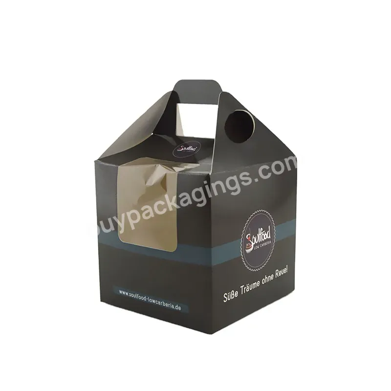 Custom Cake Packaging Container Food Paper Gift Box With Handle And Pvc Window