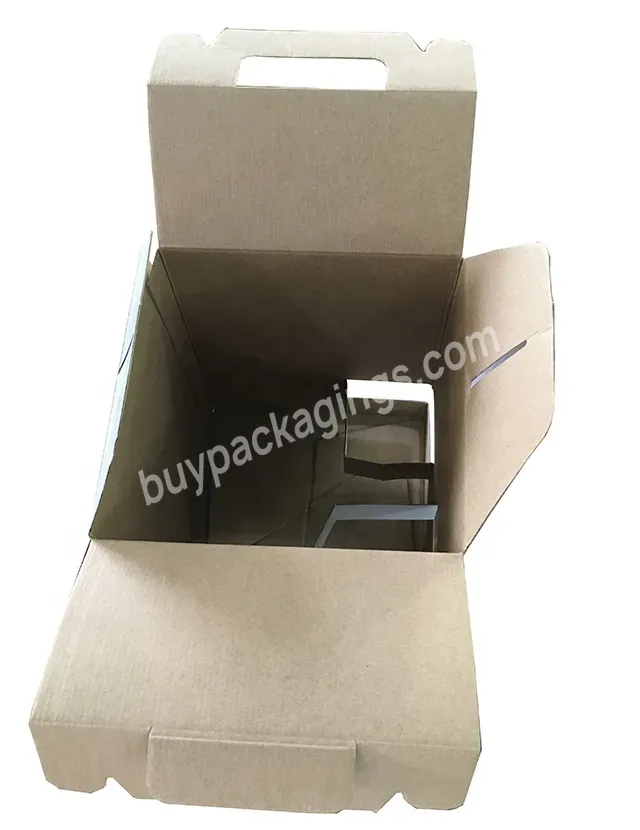 Custom Cardboard 6 Bottle Wine Box Foldable Durable Wine Carrier Box 4 Pack Portable Die-cut Handle Corrugated Wine Carrier Box
