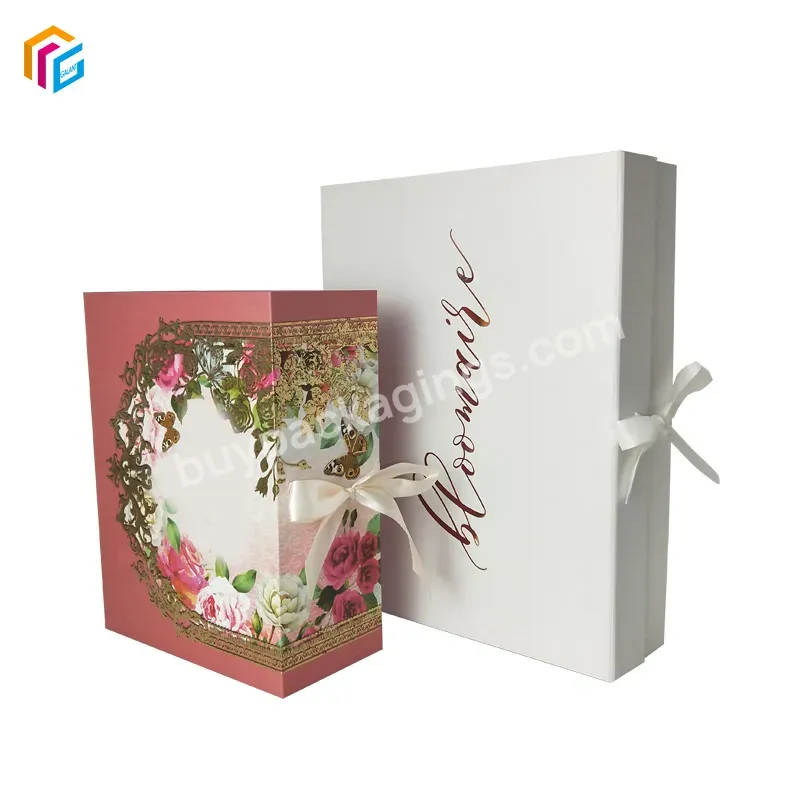 Custom Design Folding Box Cardboard Magnetic Art Paper Box Coloring Clothes And Shoes Packaging Magnetic Gift Boxes With Ribbon