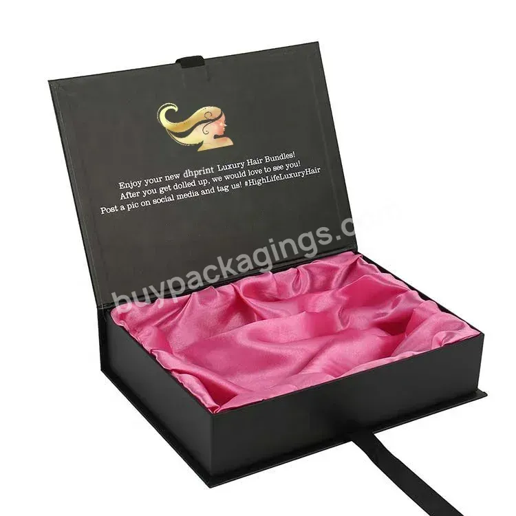 Custom Design Gold Foil Paper Rigid Paper Cardboard With Satin Magnetic Flap Wigs Hair Extension Packaging Box - Buy Hair Extension Packaging Box,Elegant Design Custom Printing Paper Cardboard Hair Extension Wigs Packaging Box,Bespoke Custom Logo Mag