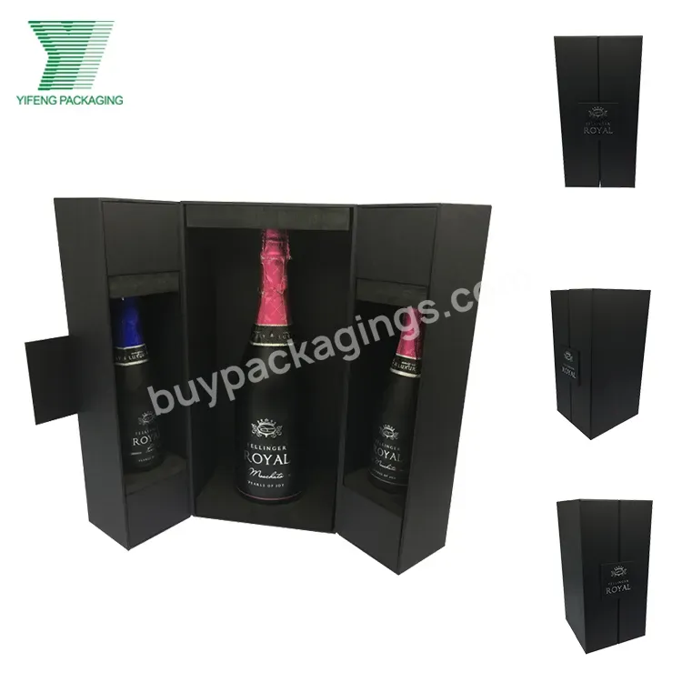 Custom Design Wholesale Factory Luxury Double Door Cardboard Wine Pair Gift Custom Magnetic 2 Bottle Wine Box
