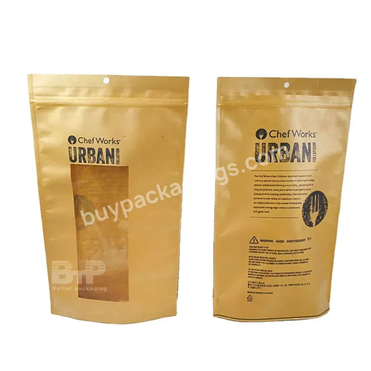 Custom Eco-friendly Biodegradable Stand Up Pouch Zipper Bag 250g Kraft Paper Packaging Bag With Window