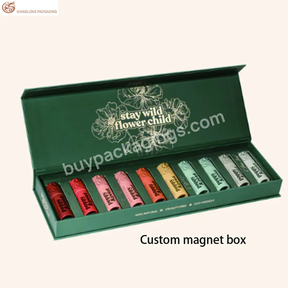 Custom Empty Magnet Closure Paper Boxes Cosmetic Skin Care Packaging Box Lipstick Box With Clear Tray Holder