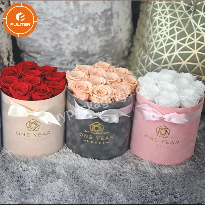 Custom Eternity Everlasting Rose Round Suede Gift Packaging Box Flowers Florist Square Pink Velvet Floral Flower Hat Box